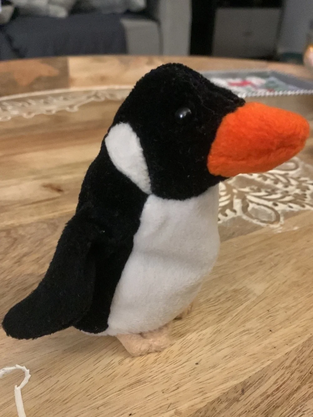 Plush Penguin Bird Toy - Black, White & Orange